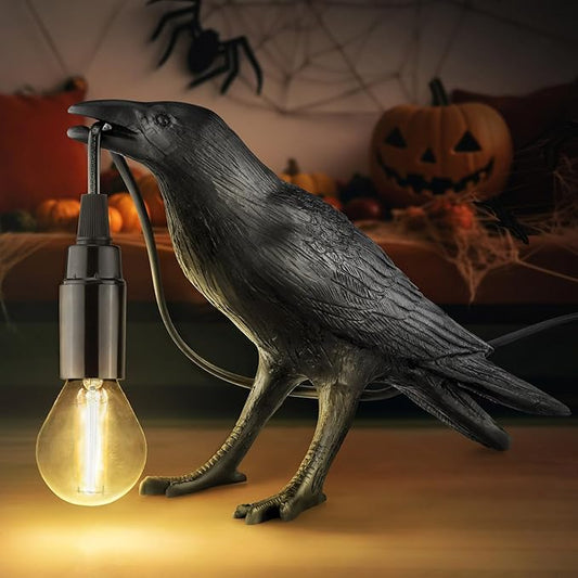 Halloween Crow Lamp, Raven Table Lamp with Bulb, Bird Desk Lamps, Gothic Home Decor Crow Light, Christmas Raven Lamp for Bedside Bedroom Living Room Decor
