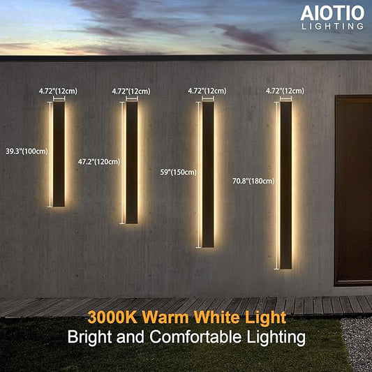 59in 2pcs Modern Outdoor Lights,Upgraded 4.72in Wide Exterior Light Fixtures Wall Mount,IP65 Waterproof 3000K Black Modern Porch Lights Wall Sconce,LED Long Linear Outside Lighting for Garage,Patio