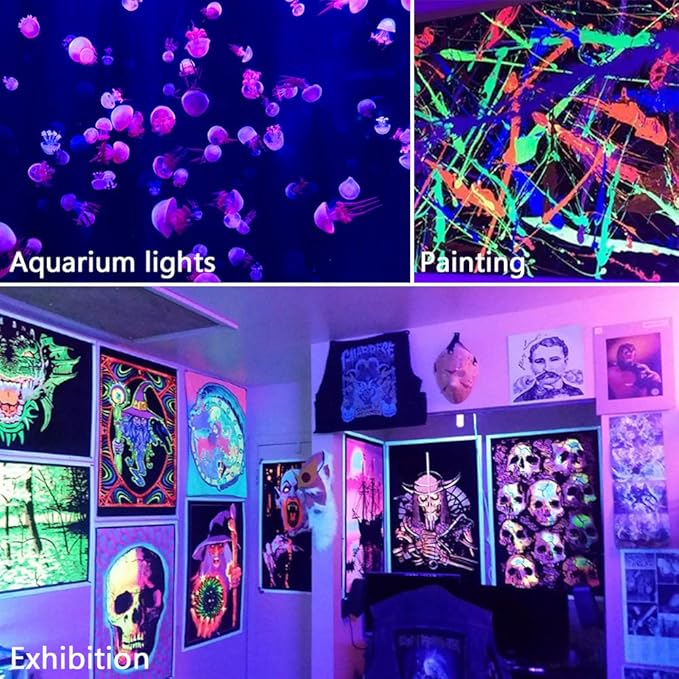LED Black Light Bulbs,12W E26 Base(110V- 240V) UV Blacklight Bulb, Glow in The Dark,Black Lights for Glow Party,Fluorescent Poster,Halloween,Body Paint,Neon Glow(8 Pack)