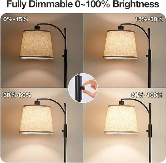 AIDENOEY Fully Dimmable Floor Lamp for Living Room,Standing Lamp Rotary Switch with Linen Beige Shade,Black Tall Lamps for Bedroom with Adjust Head,9W LED Bulb Included