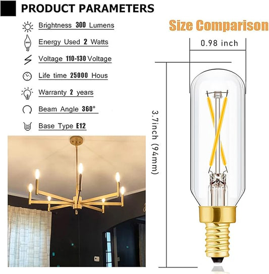 LEOOLS T6 Candelabra LED Light Bulbs 25 Watt 90+CRI LED E12 Chandelier Light Bulbs Dimmable, B10 LED Candelabra Bulbs, 2W, 250LM 3000K Soft White, Candle Light Bulbs, 12 Pack
