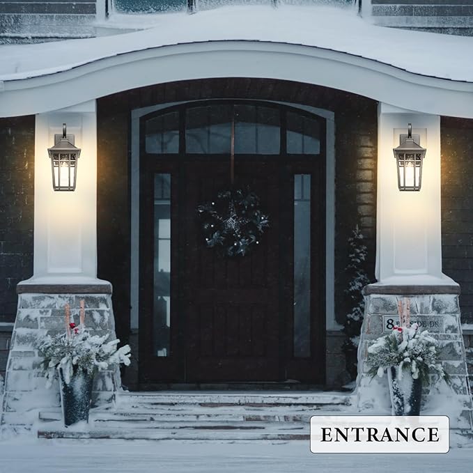 Darkaway Outdoor Wall Lights for House, Exterior Lighting Fixtures Wall Mount Outdoor Porch Lights Waterproof Black Outdoor Sconce Lights with Seeded Glass for Patio Hallway Garage