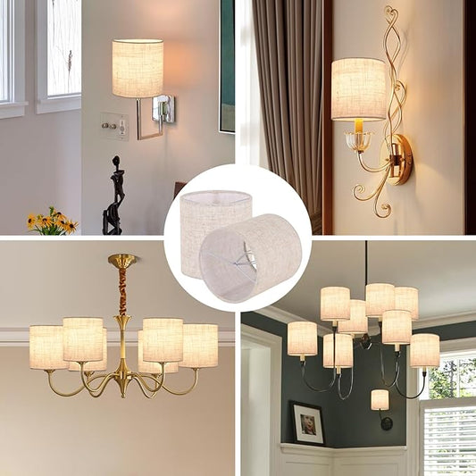 Chandelier Lamp Shades, Small Lamp Shades Clip-on Bulbs Only for Candelabra Bulbs, Beige Chandelier Shades 6 Pcs, Mini Lampshades for Chandeliers 5.1" X 5.1" X 5.3, Home Decor Fabric Linen Lampshade