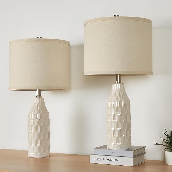 Luvkczc 24.8" Ceramic Table Lamps Set of 2 with Color Temperature & Bulbs Included - Bedside Lamps for Nightstand, Living Room, Bedroom, Home Office Decor