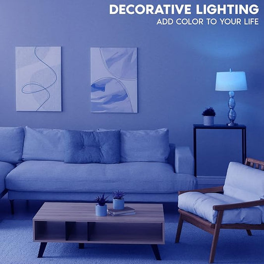 LUXRITE E12 LED Filament Blue Light Bulb, 4.5W (40W Equivalent), Colored Glass Candelabra Bulb, UL Listed, E12 Base, Indoor Outdoor, Porch, Decoration, Party, Holiday, Event, Home Lighting (4 Pack)