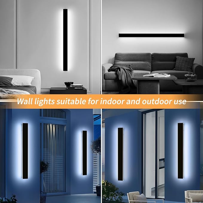 Mikeru 39.3" 2Pack Outdoor Wall Sconce 6000K Cool White - IP65 Waterproof Black Exterior Light, Hardwired Wall Mounted Fixture for Porch, Patio & Entryway | Non-Dimmable Weatherproof Design