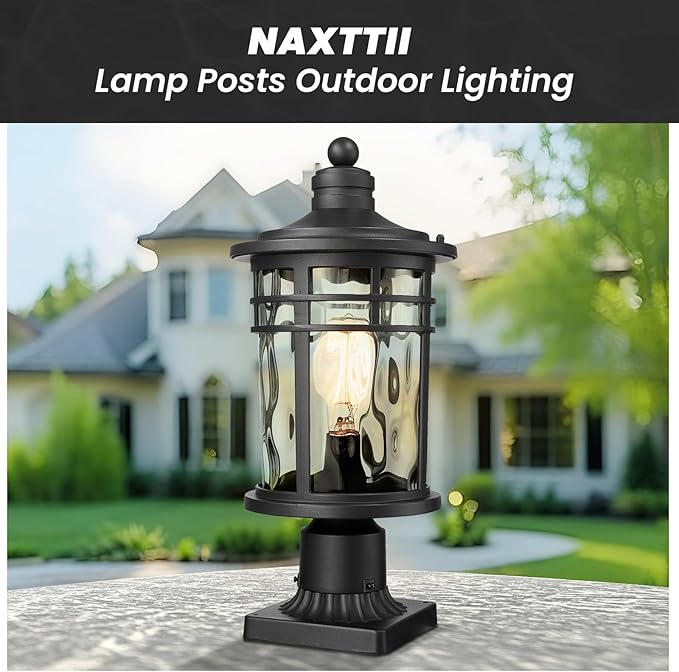 Post Lights Aluminum Pillar Lights Outdoor 14.6 Post Lantern with Water Ripple Glass for Garden Patio Pathway E26 Socket 2-Pack