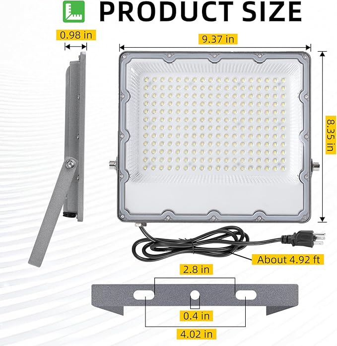 WeDo LED Flood Light 200W Equivalent – 150W Plug-in Outdoor Spotlight, 6500K Bright Daylight, IP65 Waterproof Security Light for Driveway, Building, Warehouse, Front Yard