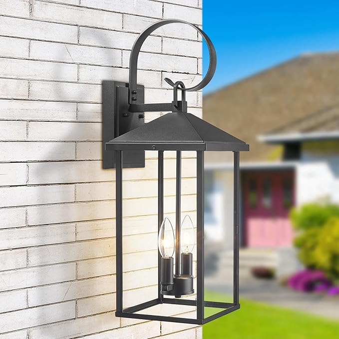 Large Outdoor Wall Lights Fixtures Wall Mount, 21.65" Large Outdoor Lanterns for Porch Light Fixture 2-Light, Modern Exterior Lighting Fixtures with Clear Glass for Outside Patio House