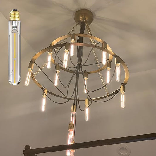 E26 Tubular LED Bulbs 4W, 3000K Soft White,Dimmable Edison Style Filament Light Bulb, T10 Vintage Bulb 40 Watt Equivalent, E26 Medium Base 400LM,Clear Glass Cover, 7.3in(185mm),4-Pack