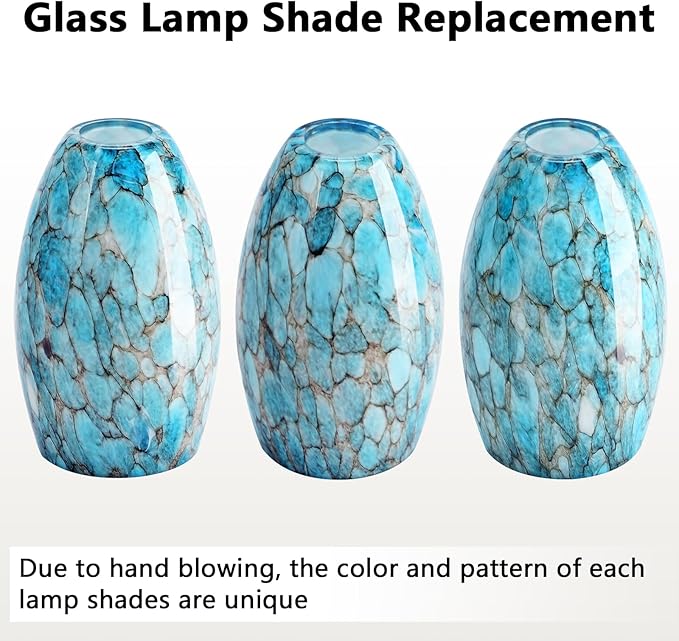 Oval Glass Lamp Shade for Pendant Lights, Blue Glass Lampshades Cover Replacement for Kitchen Island Hanging Ceiling Chandelier, 7.64x4.71" with 1.65" Fitter, Light Bulb Fixture Cover 3 Pack