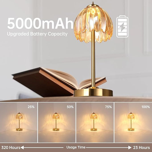Tulip Table Lamp with 5000mAh Battery & Touch Control, Small Cordless Table Lamp with 3 Colors, Dimmable Rechargeable Battery Operated Table Lamps for Bedroom, Bedside, Desk (Amber Tulip)