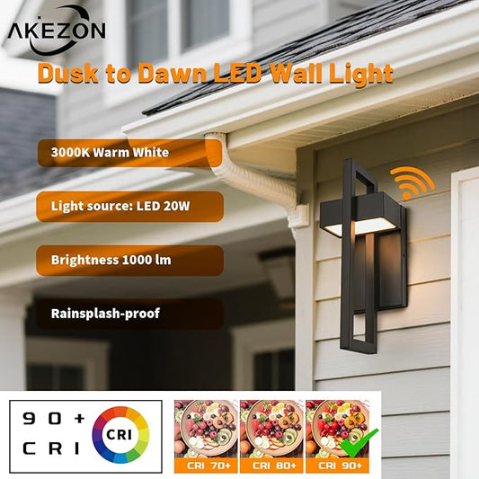 LED Outdoor Wall Lights Dusk to Dawn Outdoor Lighting, Modern Exterior Lighting Fixture Matte Black Outdoor Wall Sconce 3000K Integrated Outside Wall Mount Lights for Porch Garage