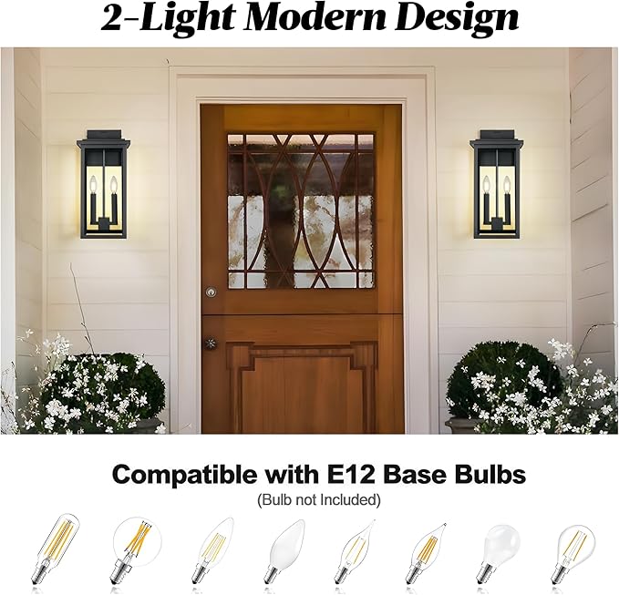 Large Outdoor Porch Light Outdoor Wall Lantern Sconce Black Exterior Light Fixtures Waterproof Outside Lights For House,Garage,Carriage Lights Exterior Porch With Thick Clear Glass, E12 Socket