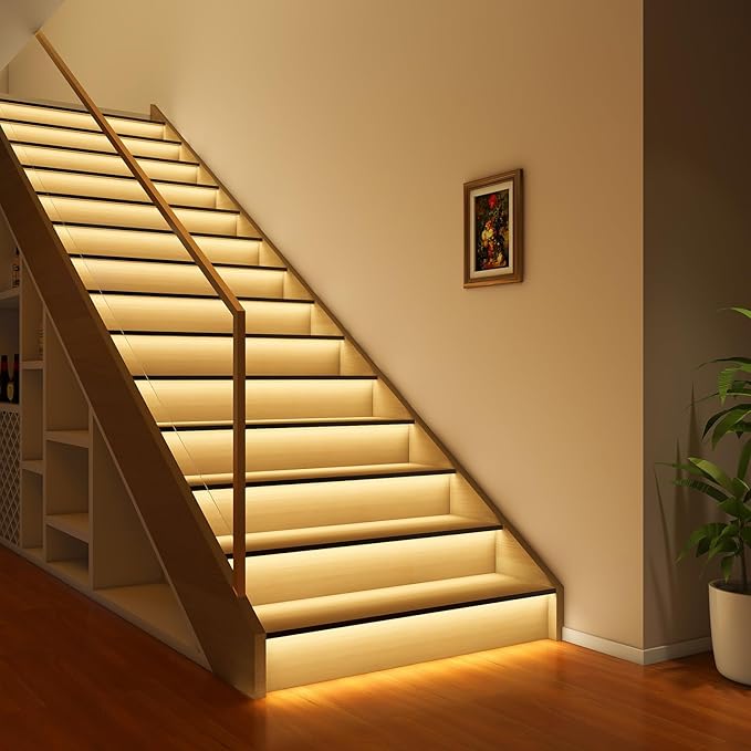 Intelligent Motion Sensor Led Stair Lights Indoor, Interior Lights for Stairs, 20 Stairs 40Inch Length (100cm) cuttable and Versatile LED Step Lights