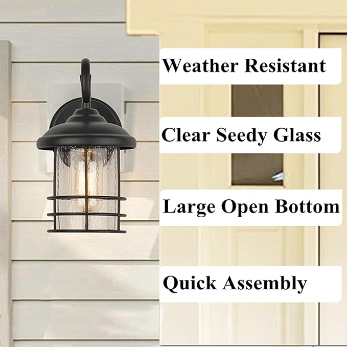MICSIU Oil Rubbed Bronze Porch Lights Outdoor Wall, Waterproof Farmhouse Exterior Light Fixtures with E26 Sockets & Glass Shades, 9.8 Inch Small Outside Lighting for House, Home, Entryway,Garage