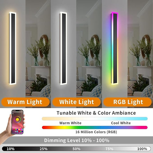 Outdoor RGB Long Wall Lights, 70.8inch 2 Pack RGB/Warm/White Dimmable Modern Led Wall Lighting, Ip65 Waterproof Long Wall Sconce with Remote and APP Control for Outdoor/Indoor