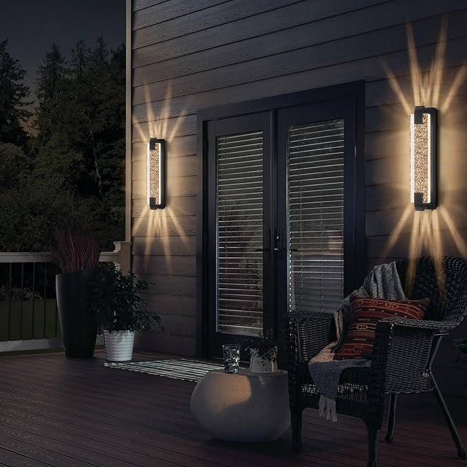 camuucci Dusk to Dawn Outdoor Light, 23.6 Inches LED Porch Lights Outdoor Waterproof Modern Outside Sconce Wall Mount for Doorway Hallway Porch Patio Yard Doorway Black
