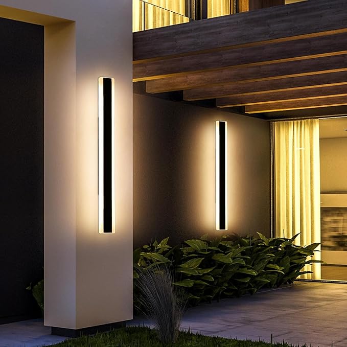 2 Pack Long Outdoor Wall Lights, 47.2inch Modern Wall Sconce, 3000K Warm White, IP65 Waterproof, White Acrylic, 42W Minimalist Exterior Light Fixture for Garage, Patio, Porch, Garden