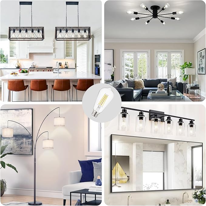 Depuley LED Light Bulbs E26: Edison LED Filament Bulbs 6W Equivalent 60W - Vintage Chandelier Lights Bulb 5000K Daylight White - ST58 Clear Glass Bulb 360°Omnidirectional Lighting 800LM 90+CRI 24 Pack
