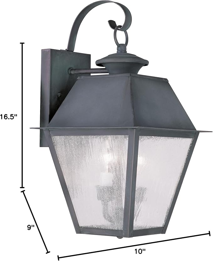 Livex Lighting 2165-61 Mansfield 2-Light Outdoor Wall Lantern, Charcoal