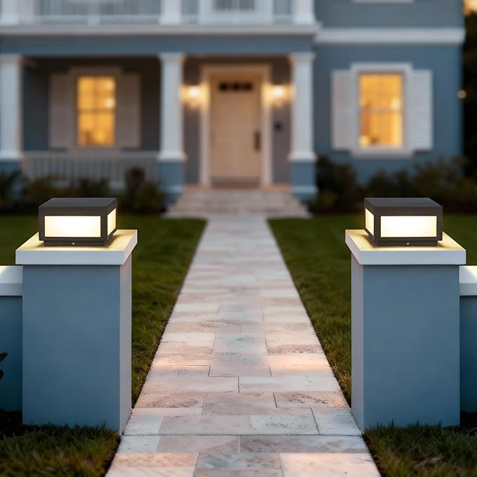 Outdoor Post Lights, 9.84" Pillar Light Outdoor, IP54 Waterproof Column Lights Hard Wired, 3000K Post Lamp Modern for Outside Posts Fence Deck Gate Entrance Yard Driveways
