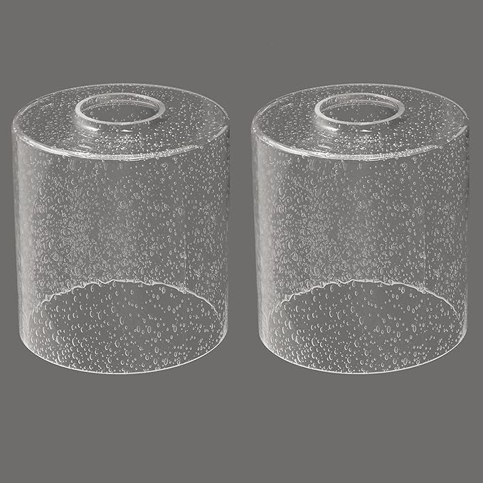2 Pack Clear Seeded Glass Shade, Cylinder Light Fixture Replacement Globe or Cover with 1-5/8-Inch Fitter for Chandelier Wall Sconce Pendant Light, G0040