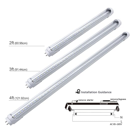LightingWill LED T8 Light Tube 4FT, Daylight White 5000K, Dual-End Powered Ballast Bypass, 2000Lumen 18W (40W Equivalent Fluorescent Bulb Replacement), Clear Cover, AC85-265V Lighting Fixture, 4 Pack…