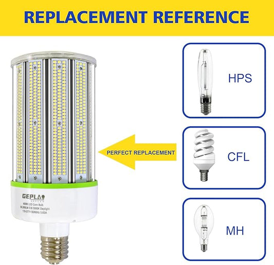 GEPLAD 400W LED Corn Cob Light Bulb, E39 Mogul Base Bulbs, 5000K Daylight 56,000LM(Eqv.1,200w Mh/Hps/Hid), for Street, Shop,Warehouse,Park lot Lighting(Non-Dimmable)