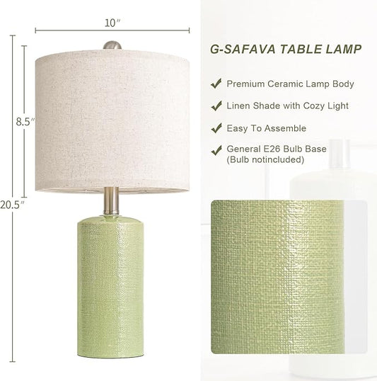 20.5" Small Table Lamps for Living Room Lamp Single Ceramic Lamps for Bedroom Bedside Lamps Modern Boho Lamps for Night Stands Farmhouse Nightstand Lamp Side End Table Lamp, Light Green