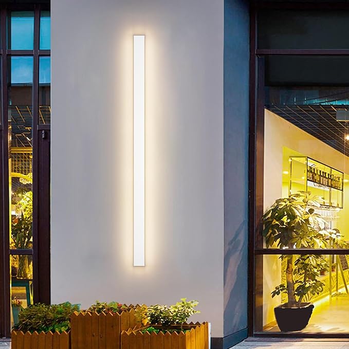 Aipsun Porch Wall Lights 59inch Long Strip Modern LED Outdoor Wall Light Fixture, 1 Pack White Wall Mount Lighting Sconce Exterior Lights Wall Sconce Long Linear Outside Lighting 3000K