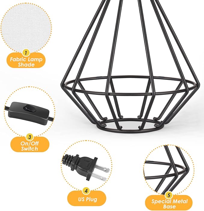 GGOYING Set of 2 Bedside Table Lamp, Black Metal Modern Lamp with White Fabric Shade, Simple Side Lamp for Living Room,Bedroom,Home,Office Working