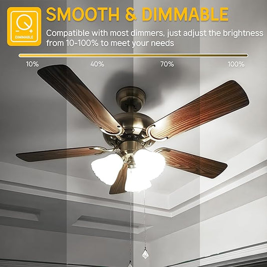 E12 Dimmable 6 watt (60w Equivalent) LED Light Bulbs, G14 Ceiling Fan Light Bulbs Daylight White 5000K, Candelabra Base Globe Shape LED Bulbs, 600 Lumen, 6 Pack