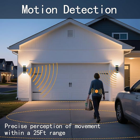 Motion Sensor Outdoor Wall Lights, Dusk to Dawn Exterior Sconce, Black Aluminum Waterproof Porch Light Fixtures with GU10 LED Bulbs, Modern Wall Mount Lighting for House Garage, ETL Listed