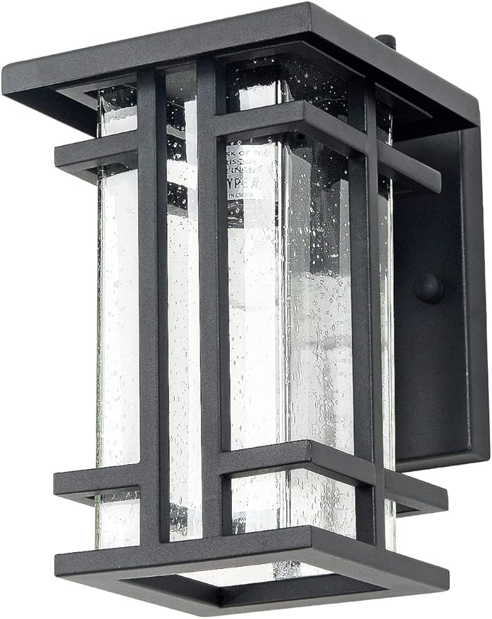 Retro Outdoor Wall Light Small Outside Wall Lamp with Clear Seeded Glass Shade 10"H Exterior Light Fixtures Wall Mount IP65 Waterproof Outdoor Porch House Lighting Exterior Wall Lantern E26,Black