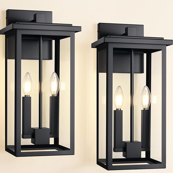 Large Modern Exterior Lighting Fixtures Porch Lights Outdoor Sconce Lights Outdoor Wall Lantern Outside Light Fixtures for House,Front Door,Garage Light Wall Mount Waterproof 2 Pcs E12 Base