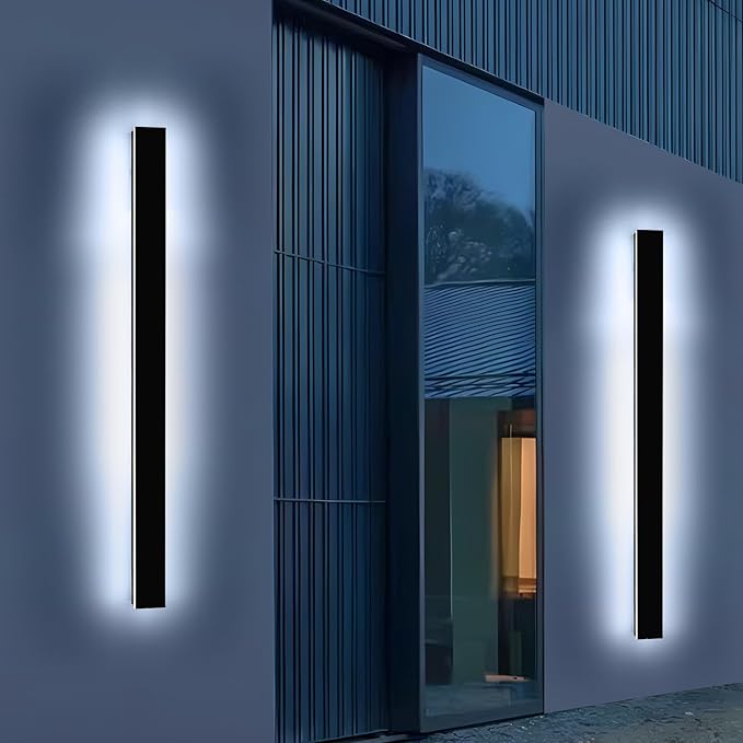 Mikeru 3CCT Dimmable Outdoor Wall Sconce 57" IP65 Waterproof - 2Pack Modern Black Exterior Light with Remote Control, Adjustable 3000K/4500K/6000K for Porch, Patio & Commercial Spaces | Hardwired
