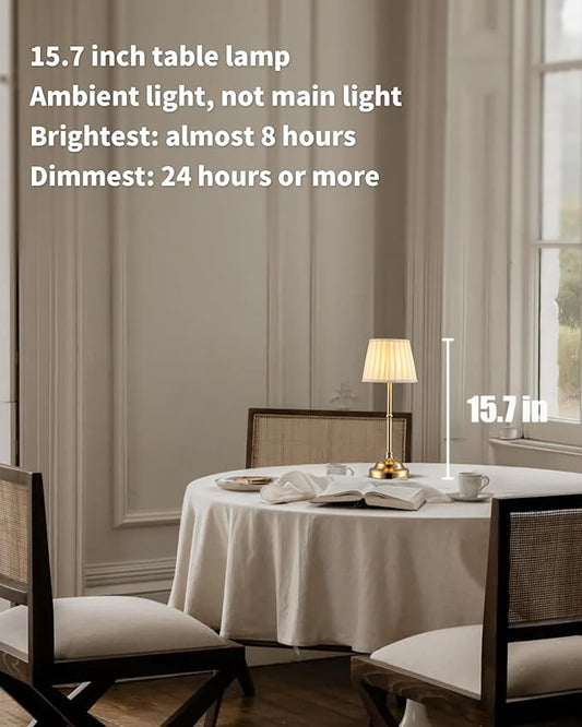 KDG Cordless LED Table Lamp Set of 2, Portables Fabric Shade Desk Lamps, 4000mAh Rechargeable Battery Powered Lighting, Dimmable Light for Dining Room, Bedroom, Bedside, Night Light, Balcony (Bronze)