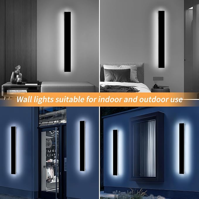 Mikeru 31.4" 2Pack Outdoor Wall Sconce 6000K Cool White - IP65 Waterproof Black Exterior Light, Hardwired Wall Mounted Fixture for Porch, Patio & Entryway | Non-Dimmable Weatherproof Design