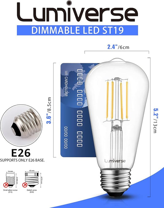 Lumiverse Dimmable Vintage Edison Light Bulbs 60 Watt, 4000K Cool White, Antique Style ST58 LED Filament Bulbs, E26 Base LED Bulb 5.5W, Clear Glass, Pack of 36