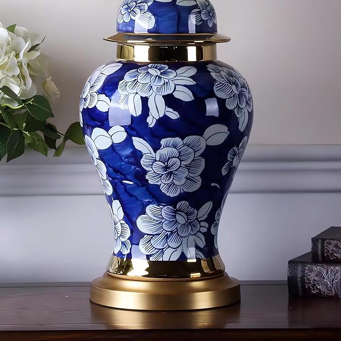Vintage Blue Ceramic Table Lamp Blue and White Porcelain Table lamp with Metal Base 27.55" High Table Lamp with Fabric Shade for Bedroom Study Living Room Office