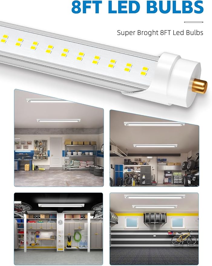 8FT LED Bulbs, Super Bright 72W 9000lm 5000K, T8 T10 T12 LED Tube Lights, FA8 Single Pin T8 LED Lights, Clear Cover, 8 Foot LED Bulbs to Replace Fluorescent Light Bulbs (Pack of 6)