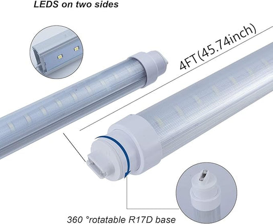 6 pack T10 4FT 24W Led Tube Light Double Sided 360° Rotatable R17D Base Double Rows Led Ballast Bypass 4 Foot Advertisement Sign Lighting 6500k Cool White Striped Cover 100-277V (4ft 24w, 6 pack)