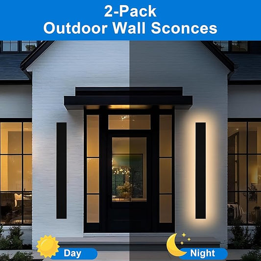 2PCS 40in Long LED Outdoor Wall Lights Dimmable Outdoor Wall Sconce 30W LED Linear Exterior Light Fixture for House Garage Courtyard, 3000K-6000k, Suit for US Standard Junction Box