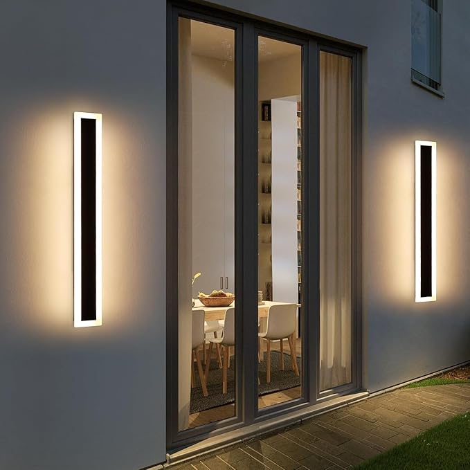 Upgrade Widened 2 Pack Modern Outdoor Wall Light Fixtures, 39.3inch Dimmable LED Wall Sconce 3000K-6000K, IP65 Waterproof, Long Linear Wall Lamps Lighting for Porch, Patio, Garage with Remote Control