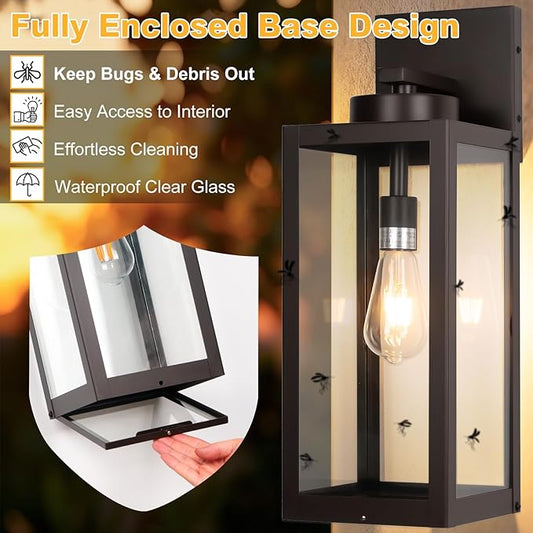 20" Large Outdoor Wall Lights with Closed Bottom - Oil Rubbed Bronze Outdoor Light Fixture Porch Lantern Wall Mounted, Waterproof Modern Exterior Wall Sconce Coach Lamps for House, E26, 2 Packs