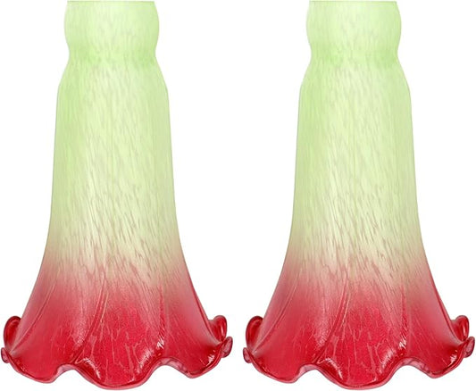 Lily Flower Glass Lampshade Replacement, 2 Pack,Tulip Style Table Floor Lamp Shade Replacement 4.2" x 4.2" x 6.7" (Bluish-Red)