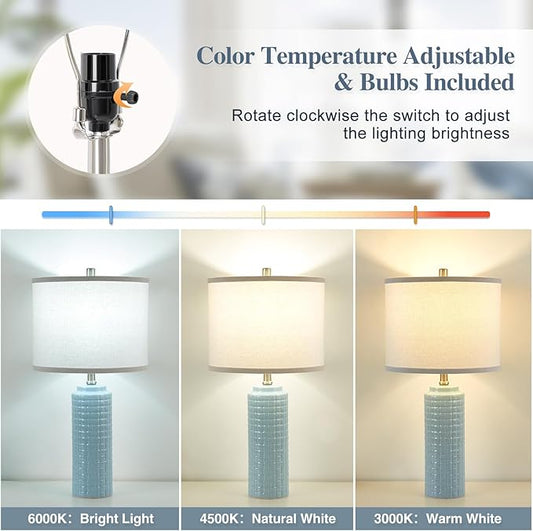 Luvkczc 24.8" Modern Ceramic Bedside Lamps Set of 2, Adjustable Color Temperature & Bulbs Included - Nightstand Lamps for Bedroom, Living Room, Office, Entryway Decor