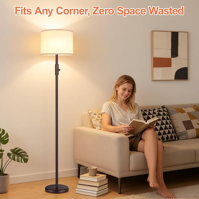 【Upgraded】 Dimmable Floor Lamp, 1000 Lumens LED Bulb Included, Modern Floor Lamps for Living Room, Standing Lamp with Linen Shade, Tall Lamp for Bedroom Office Dining Room- Brown