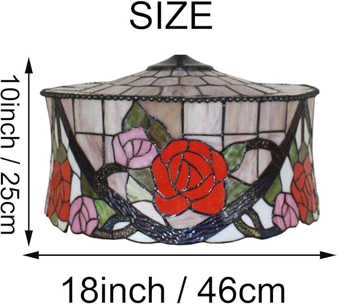 18 Inch Lamp Shade Replacement, Only Tiffany Stained Glass Lamp Chimney Straw Hat Floral Design, Baroque Rose Sunflower Orange Green Beige Fit for Table Lamp Pendant Light Floor Lamp,E